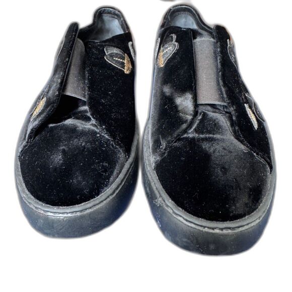 Fratelli Rossetti Unique Italian Black Velvet Gold Embroidery SlipOn Flats 8.5 W - Picture 3 of 10